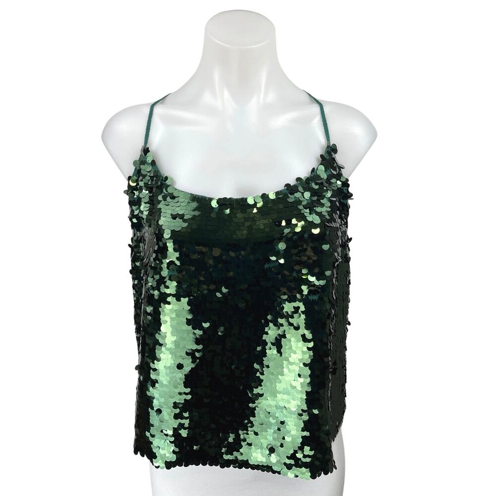 NEW J.Crew Women's Green Sequin Sleeveless Cami Camisole Crop Tank Top Size L